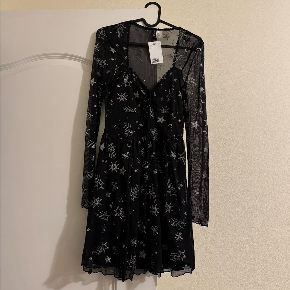 H&M Black Dress with Silver Night Sky Patterns
